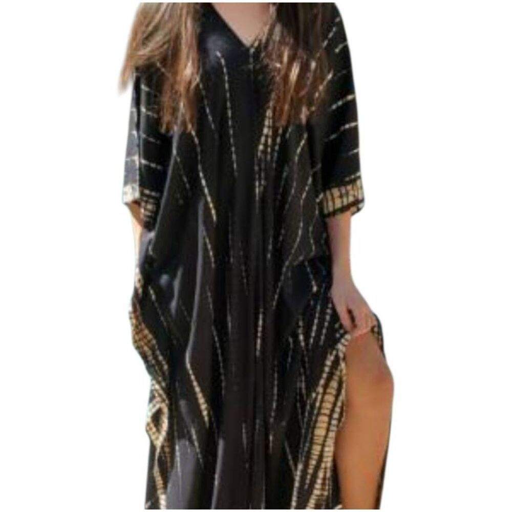 Soft Surroundings Black Tan Bathing Suit Cover One Size Fits Most Kimono